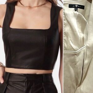 7 For All Mankind Vegan Leather Crop Top Cream Sleeveless Zip Front Party Y2K S